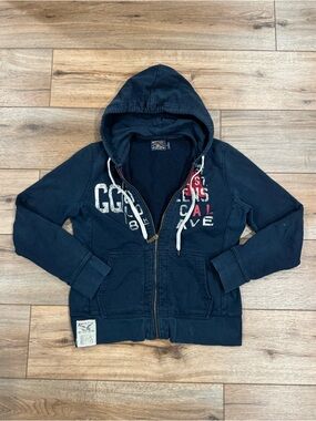 AMERICAN LIVING Vintage 2000s Y2k Navy Blue Zip-up Hoodie | Size Small